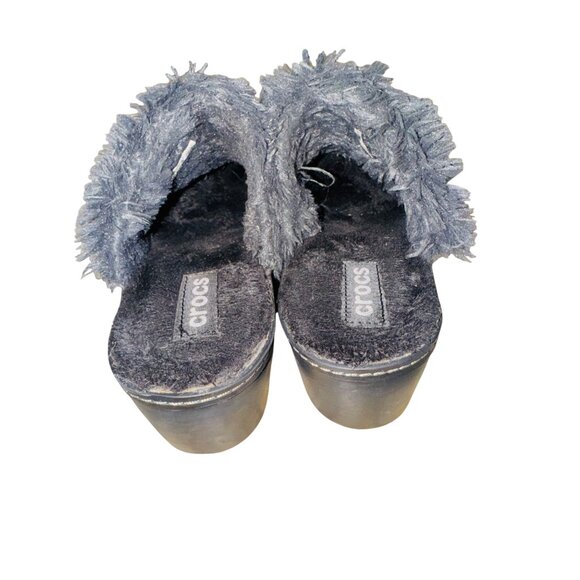 Crocs Shoes Womens 7 Cobbler Mule Clogs Black Suede Faux Fur Trim Wedge 11602 - Picture 6 of 10